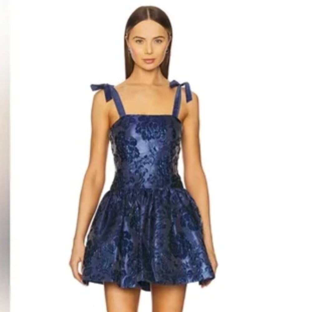 NWT Alice + Olivia Revolve Maryann Drop Waist Tie Shoulder Mini Dress 6 SMALL